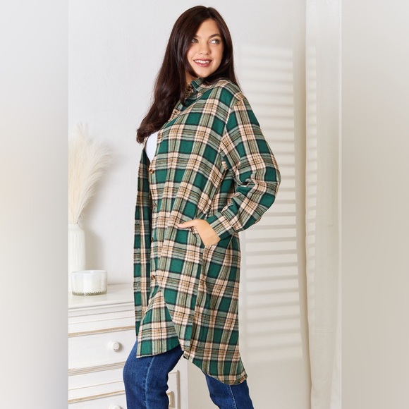 Double Take Plaid Collared Neck Long Sleeve Shirt - Picture 3 of 8